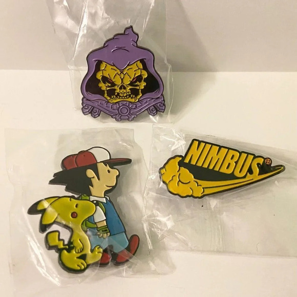 Lot of  3 Enamel Metal Pin Double Rubber Backing Pokemon Dragon Ball Z Skeletor - Picture 1 of 7